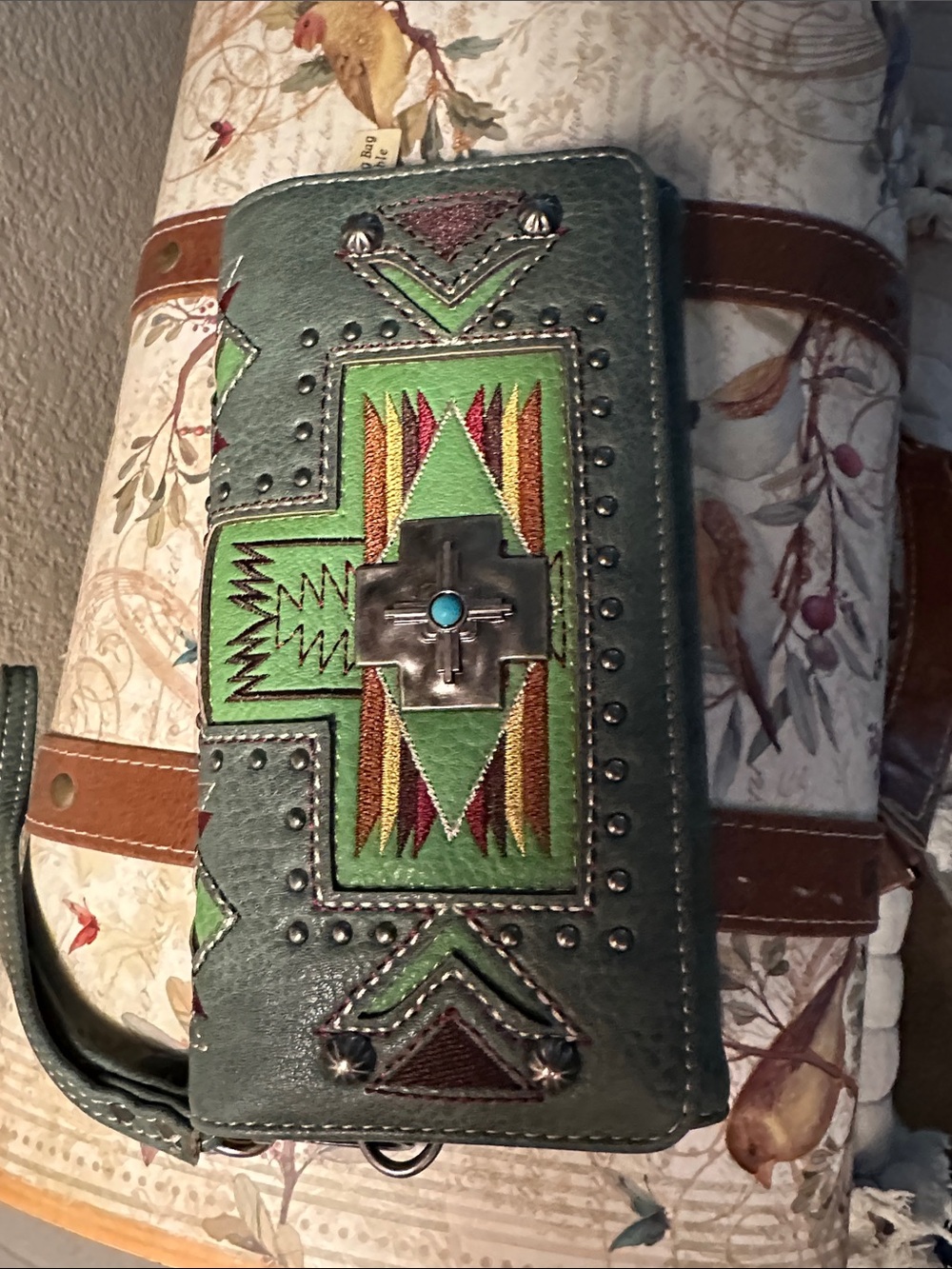 Montana West Teal Green Embroidered Wallet with Turquoise Accent